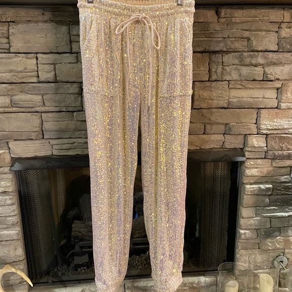 Velvet Gold/white irresdescent Shimmery sequin Track Pants‎ - Picture 1 of 5